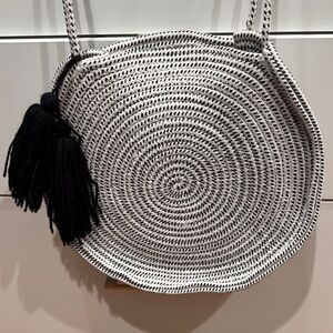 Black and White Woven Circle Bag